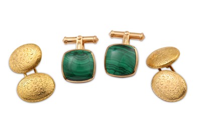 Lot 63 - Two pairs of cufflinks, one pair with...