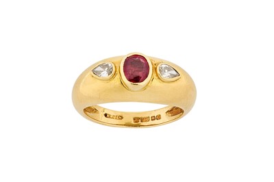 Lot 103 - A ruby and diamond ring The collet-set...