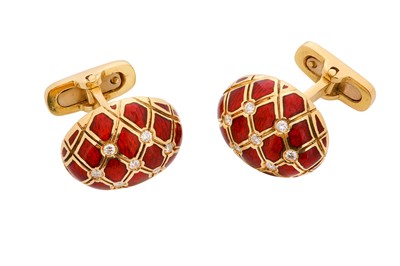 Lot 93 - A pair of enamel and diamond cufflinks, 1997...