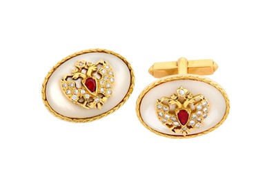 Lot 97 - A pair of mother-of-pearl, diamond and ruby...