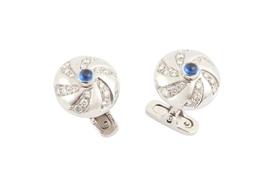 Lot 98 - A pair of sapphire and diamond cufflinks Each...