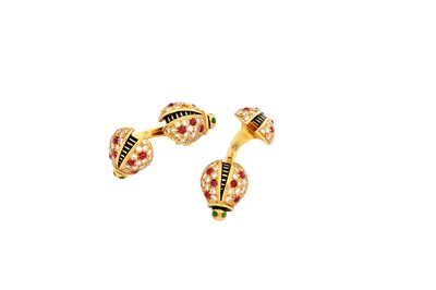 Lot 94 - A pair of enamel and gem-set ladybird...