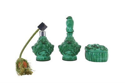 Lot 59 - Two 1930s malachite glass scent bottles,...