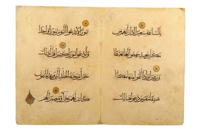 Lot 222 - A MAMLUK QUR'AN BIFOLIO  Egypt or Syria, 14th -...