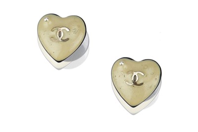 Lot 110 - Chanel Enamel Heart Stud Earrings, c. 2006,...