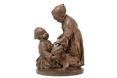 Lot 169 - A 19TH CENTURY FRENCH TERRACOTTA MODEL OF TWO...