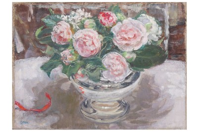 Lot 84 - DIANA ARMFIELD, R.A. (B.1920) Camellias in a...