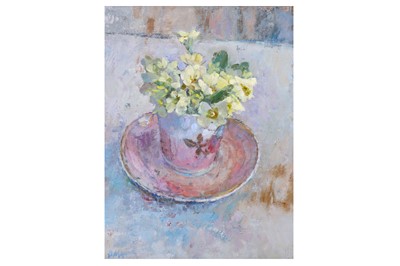 Lot 85 - DIANA ARMFIELD, R.A. (B.1920) Primroses in the...