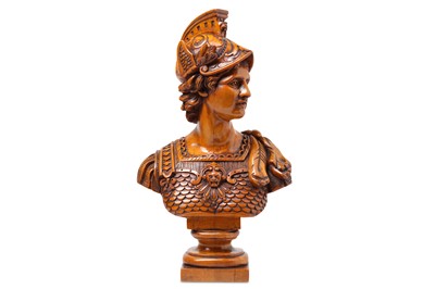 Lot 270 - A 19TH CENTURY BOXWOOD BUST OF MARS looking to...