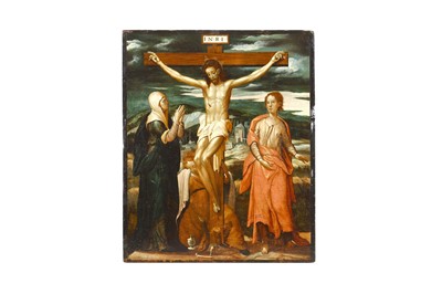 Lot 1 - FOLLOWER OF EL GRECO Christ crucified, with...