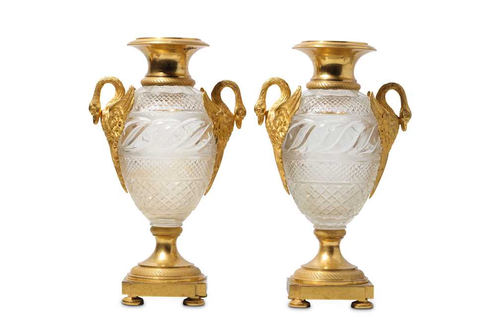 Lot 101 - A FINE PAIR OF RUSSIAN ORMOLU MOUNTED CUT...