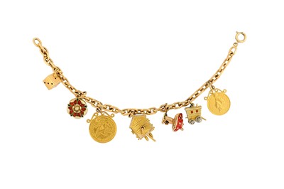 Lot 171 - A gold charm bracelet, 1955 The 9 carat gold...