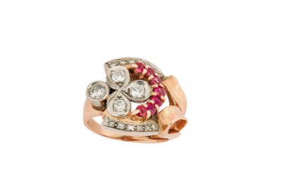 Lot 168 - A ruby and diamond ring, circa 1950 The clover...