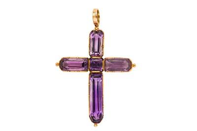 Lot 5 - An amethyst cross pendant, circa 1840 The arms...