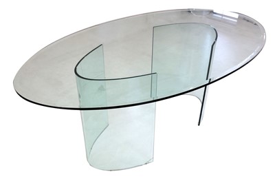 Lot 366 - A Modern design glass oval table, the top with...