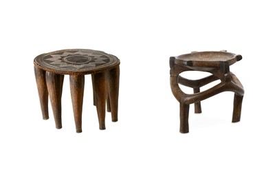 Lot 160 - TWO AFRICAN WOOD STOOLS Including a stool with...