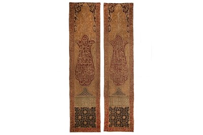 Lot 367 - TWO EMBROIDERED VELVET WALL HANGINGS. Hijaz,...