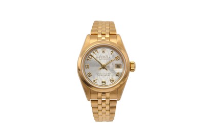 Lot 37 - ROLEX. A LADIES 18K  YELLOW GOLD AUTOMATIC...