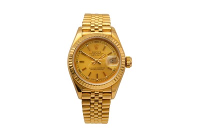 Lot 36 - ROLEX. A LADIES 18K  YELLOW GOLD AUTOMATIC...