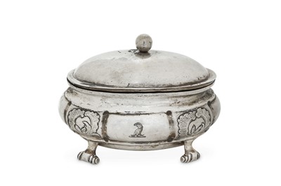 Lot 363 - An Elizabeth I mid-18th century Russian 84 Zolotnik (875 standard) silver sugar box, Moscow circa 1750-61 by Vasily Matveev Kunkin (active 1745-61)