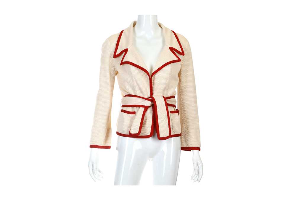 Lot 30 - Chanel Cream Silk Crochet Jacket, c. 2006, red...
