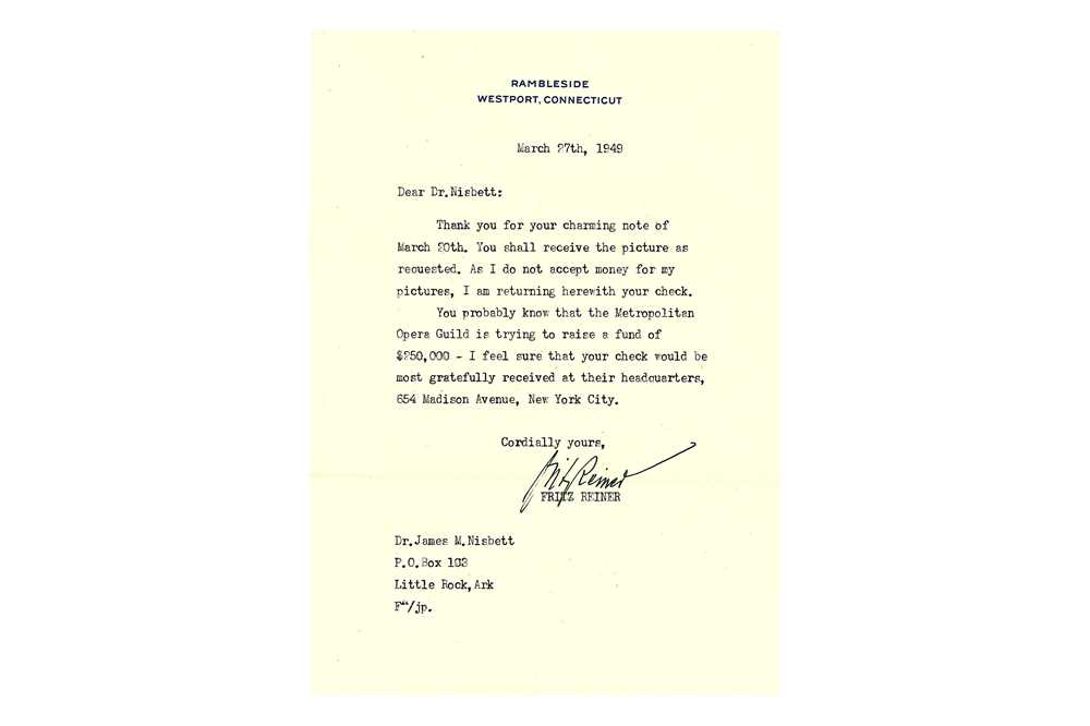 Lot 238 - Reiner (Fritz) Typed letter signed ('Fritz...